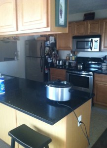 Kitchen, and yes that is the crock pot cooking our dinner!