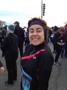 Trying to stay warm while waiting to run! 