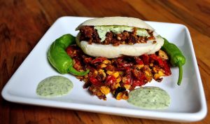Arepas with Chipotle Sausage Crumbles & Cilantro Sauce | Life Healthfully Lived