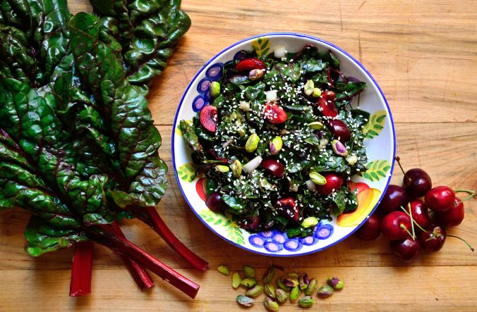 Swiss Chard & Cherry Salad with Avocado Dressing | Life Healthfully Lived