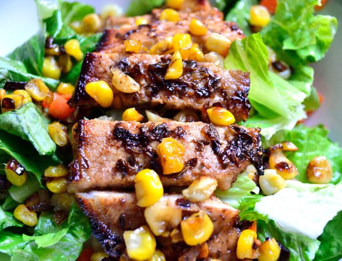 Balsamic Pork On Roasted Corn & Shallot Salad | Life Healthfully Lived