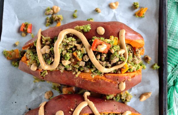 Asian Broccoli Hash Stuffed Sweet Potatoes | Life Healthfully Lived