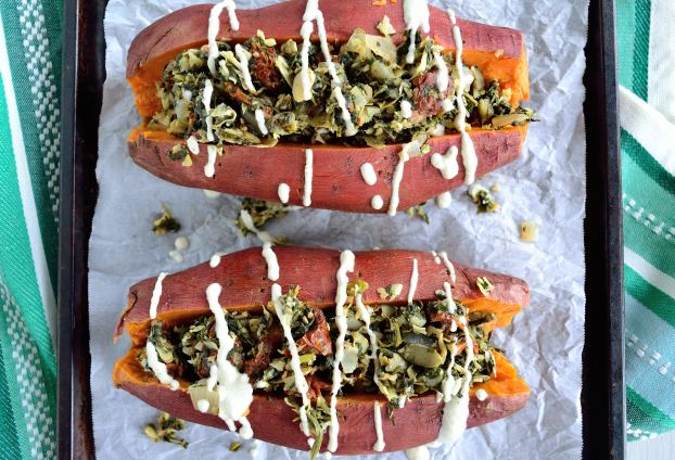 Spinach Artichoke Stuffed Sweet Potatoes | Life Healthfully Lived